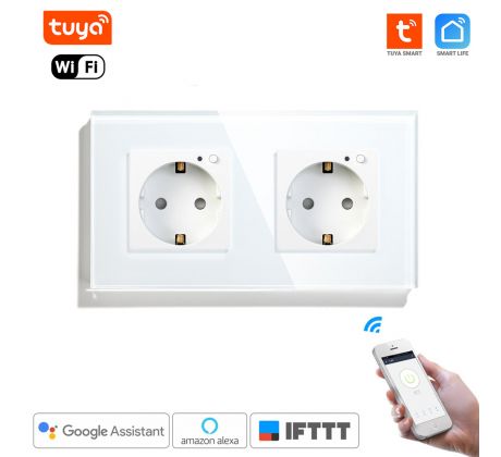 WiFi Inteligentná Dvojitá Zásuvka 230V/16A Biela Tuya Smart Life