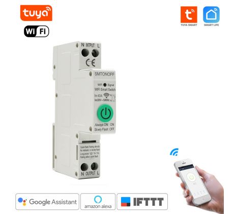 WiFi inteligentný spínač 1P na DIN lištu Tuya Smart Life app